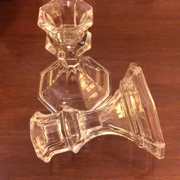 VINTAGE OCTAGON CLEAR GLASS 4” CANDLESTICK HOLDERS EXCELLENT CONDITION - #311 - Picture 4 of 7